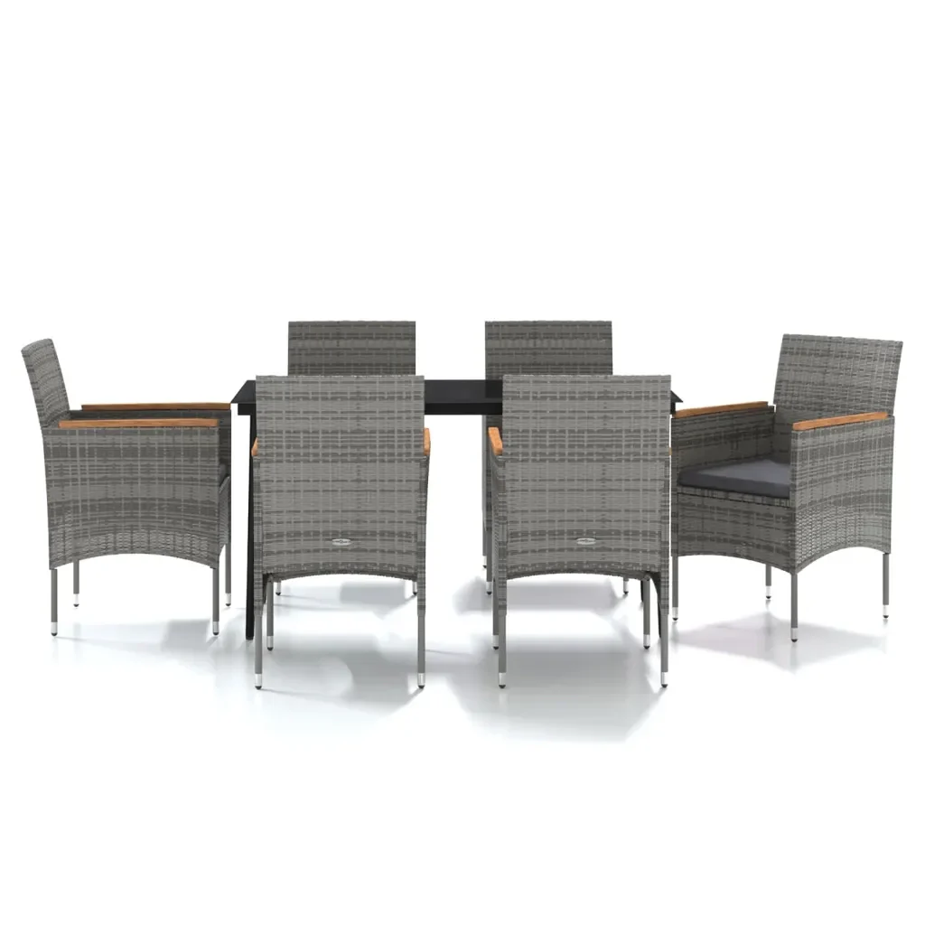 Set da Pranzo da Giardino 7 pz con Cuscini Grigio e Nero 3099350 - Image 2
