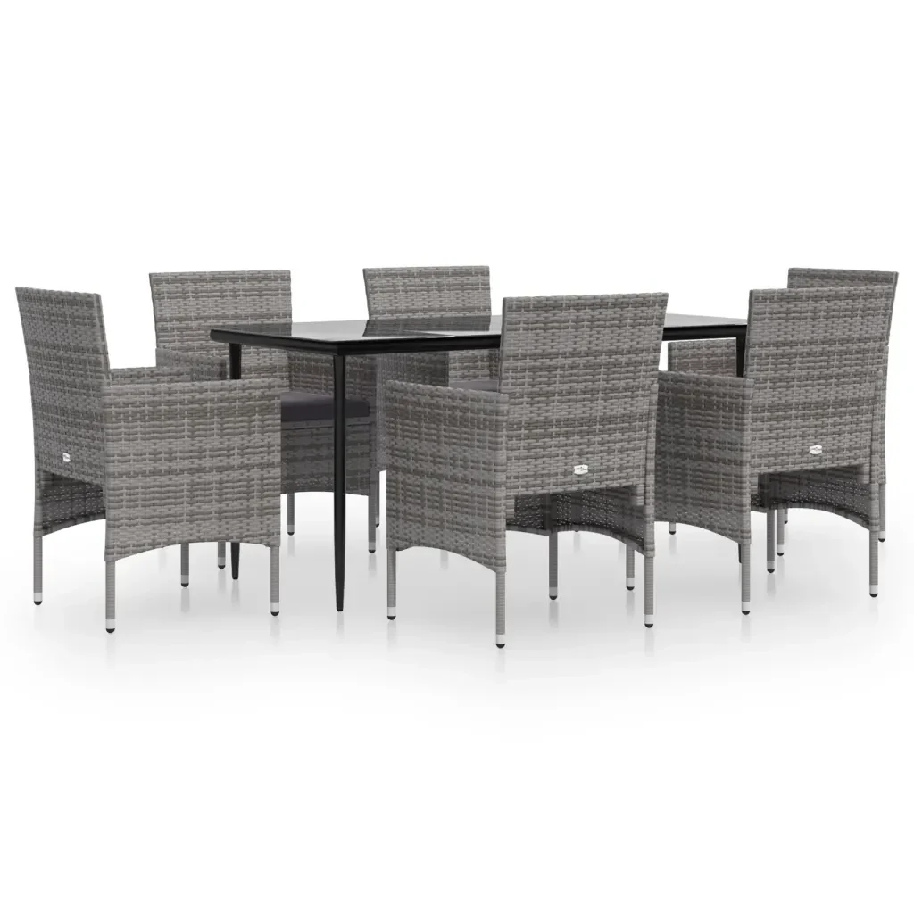 Set da Pranzo da Giardino 7 pz con Cuscini Grigio e Nero 3156621 - Image 2