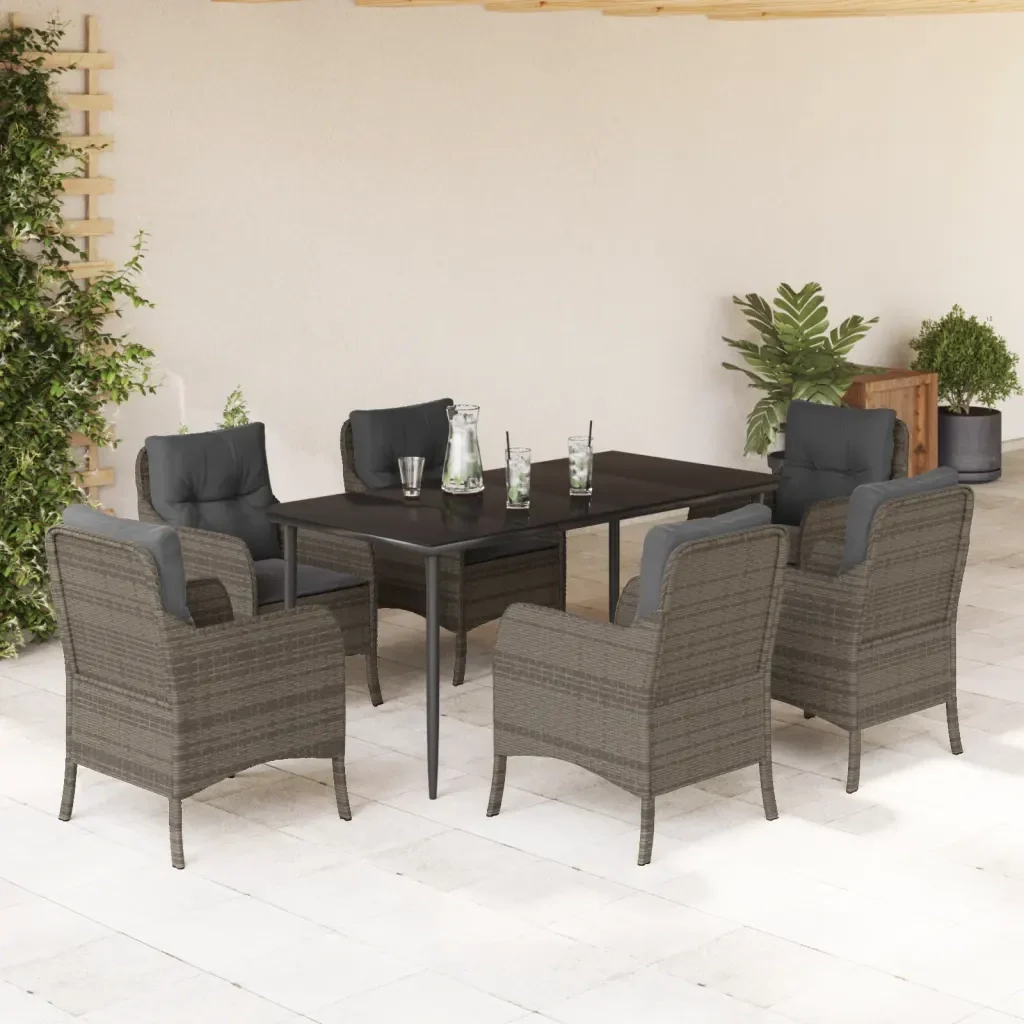 Set da Pranzo da Giardino 7 pz con Cuscini in Polyrattan Grigio 3211952