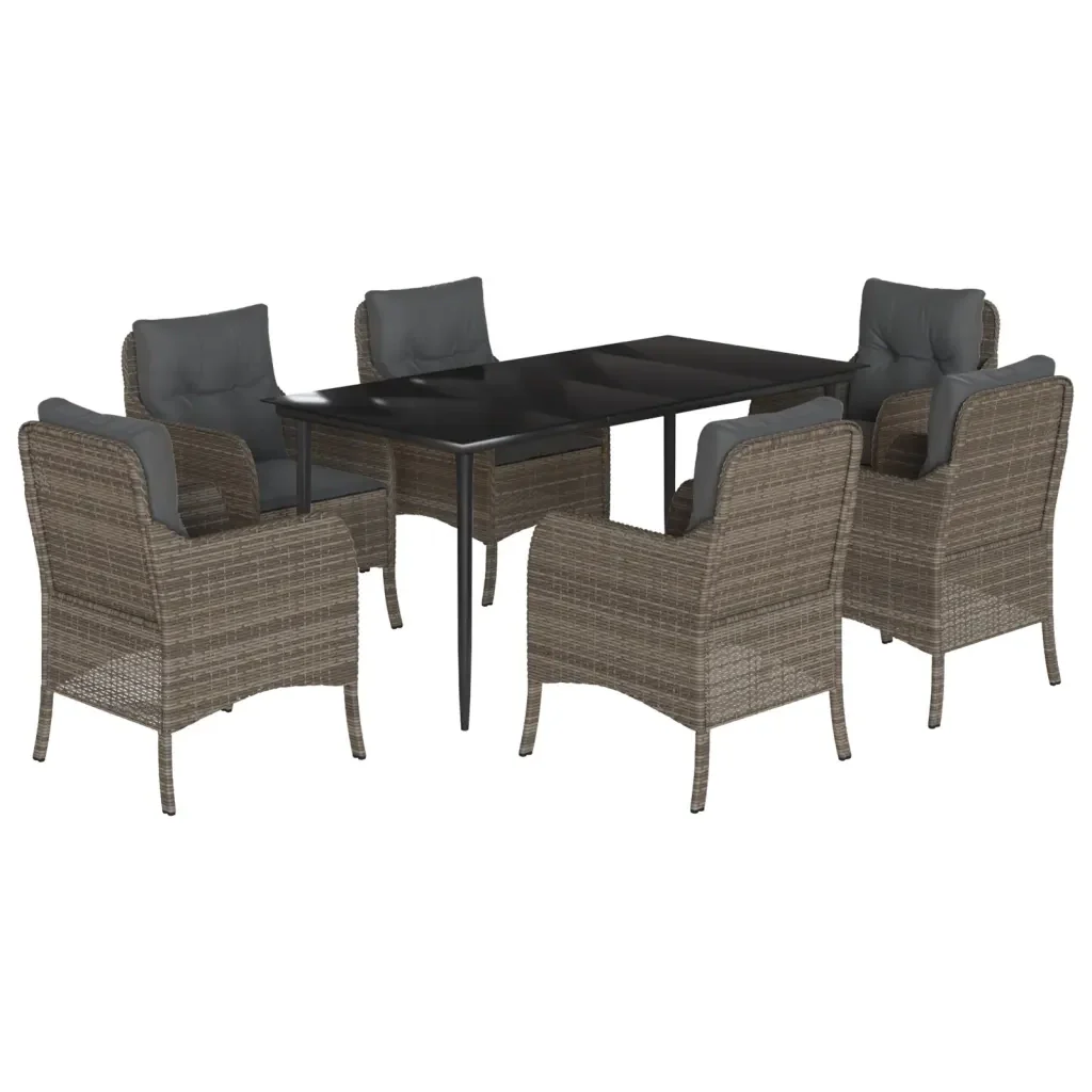 Set da Pranzo da Giardino 7 pz con Cuscini in Polyrattan Grigio 3211952 - Image 2