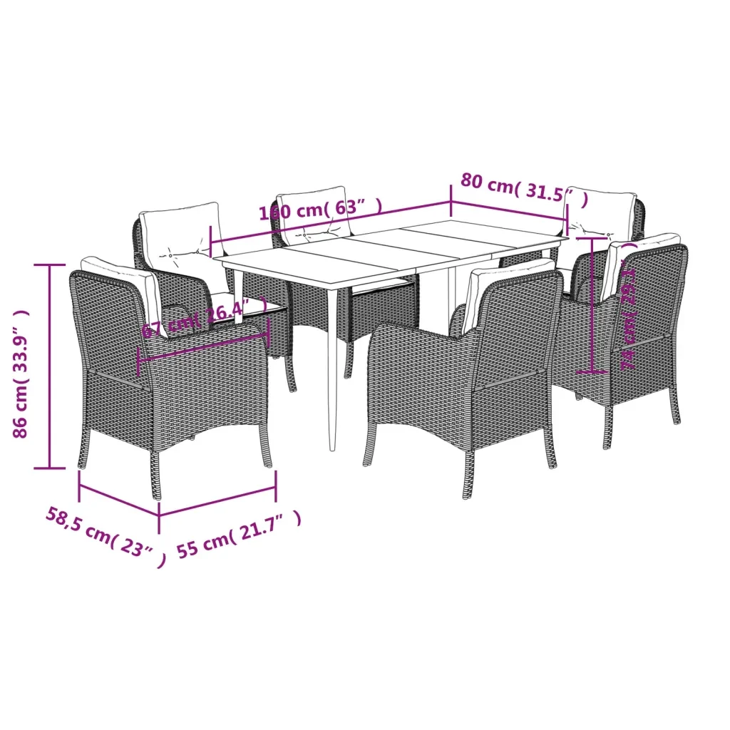 Set da Pranzo da Giardino 7 pz con Cuscini in Polyrattan Grigio 3211952 - Image 7