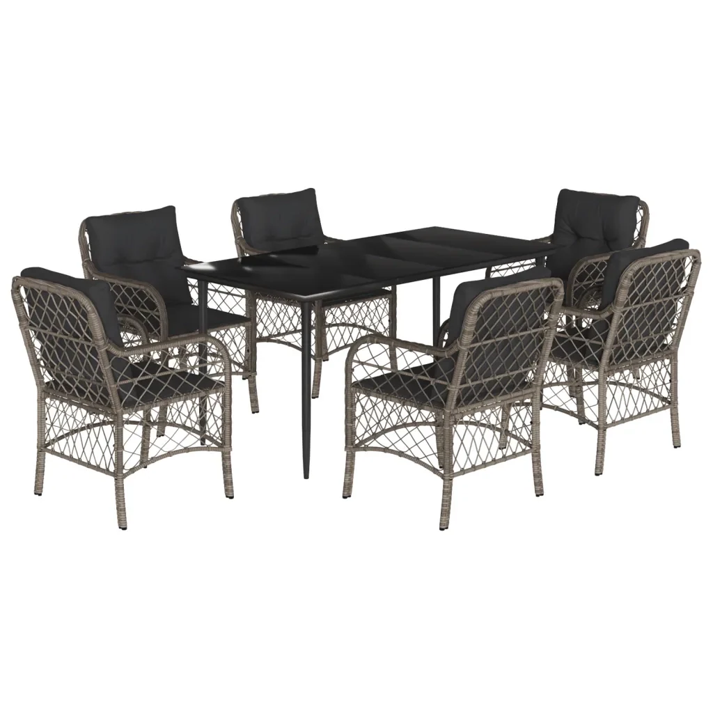 Set da Pranzo da Giardino 7 pz con Cuscini in Polyrattan Grigio 3212128 - Image 2