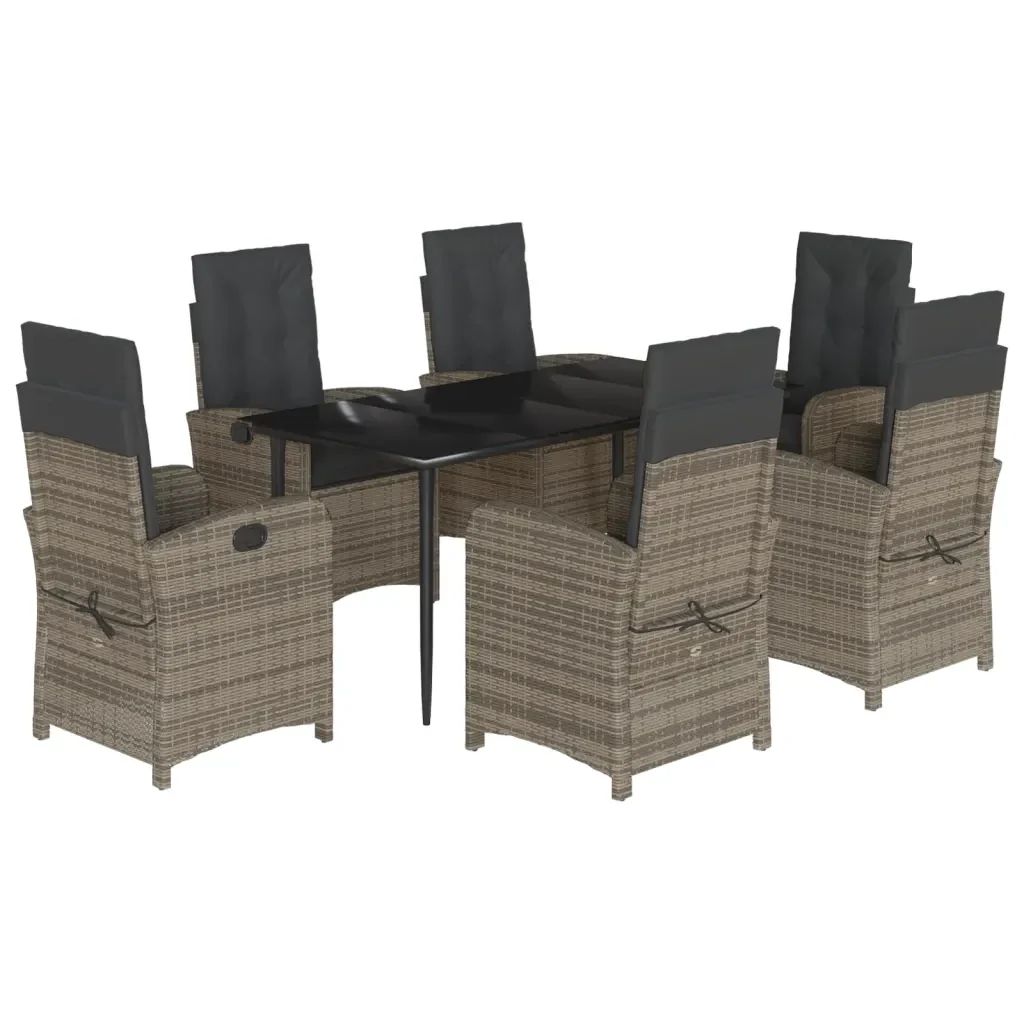 Set da Pranzo da Giardino 7 pz con Cuscini in Polyrattan Grigio 3212355 - Image 2
