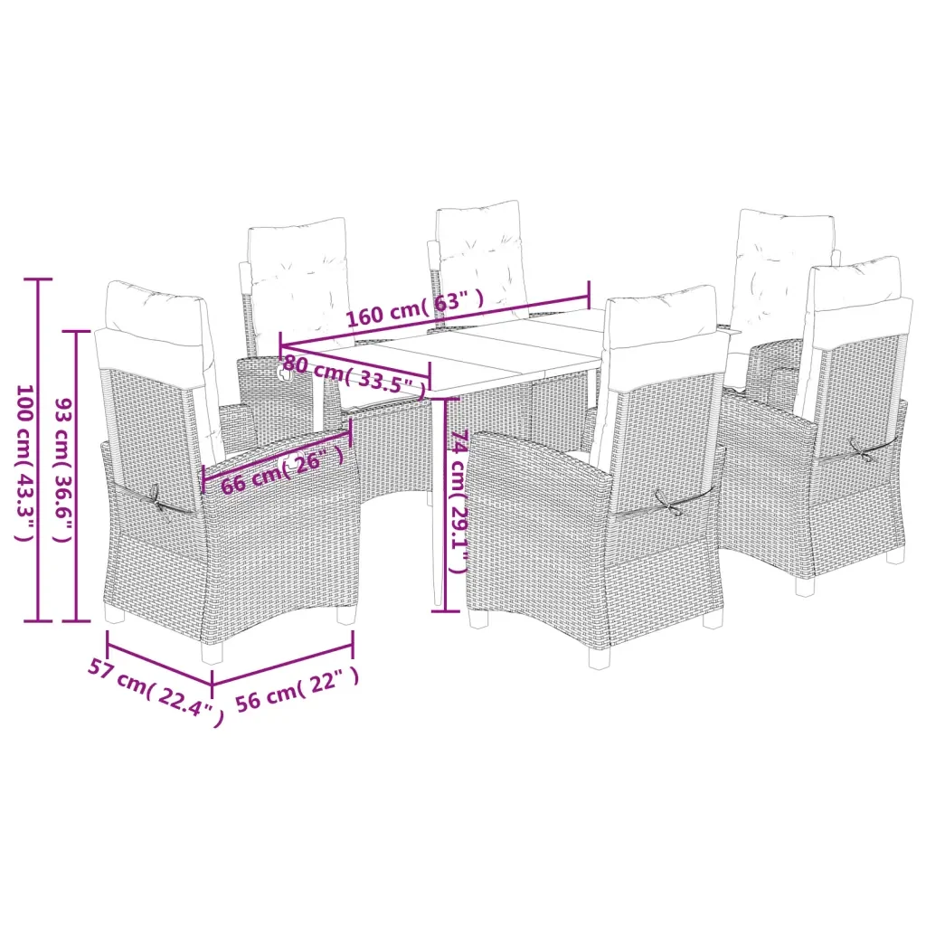 Set da Pranzo da Giardino 7 pz con Cuscini in Polyrattan Grigio 3212787 - Image 9
