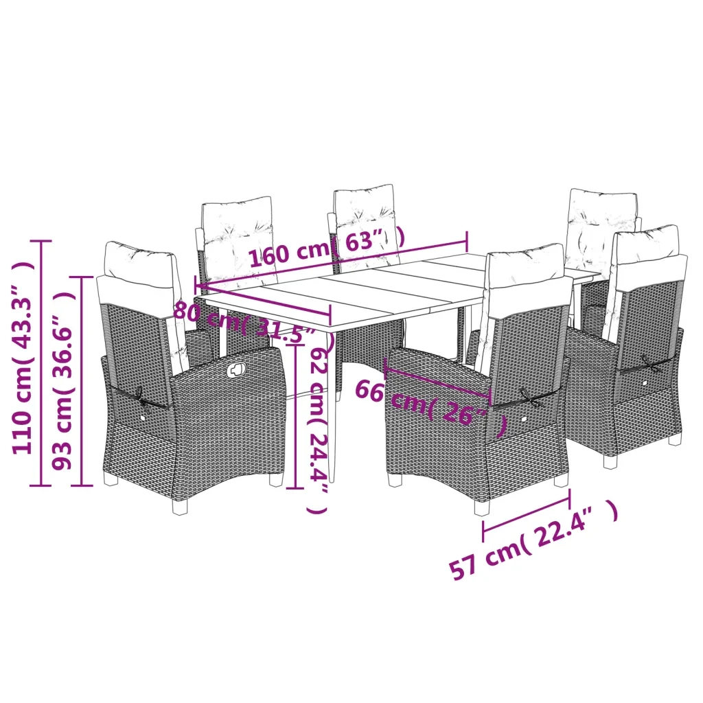 Set da Pranzo da Giardino 7 pz con Cuscini in Polyrattan Grigio 3212992 - Image 9