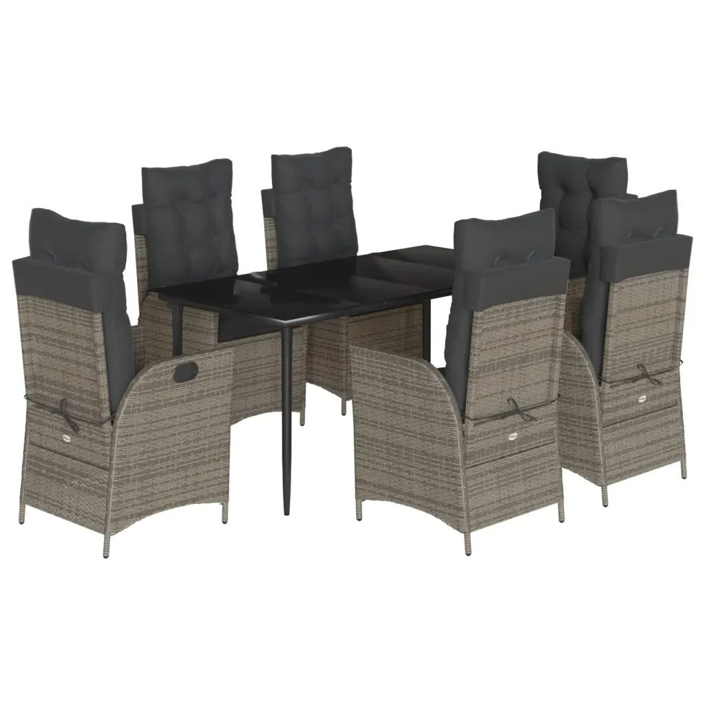 Set da Pranzo da Giardino 7 pz con Cuscini in Polyrattan Grigio 3213220 - Image 2