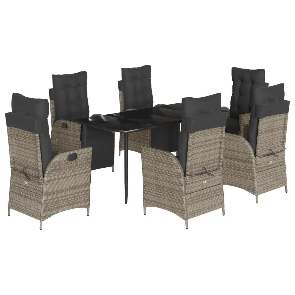 Set da Pranzo da Giardino 7 pz con Cuscini in Polyrattan Grigio 3213424 - Image 2