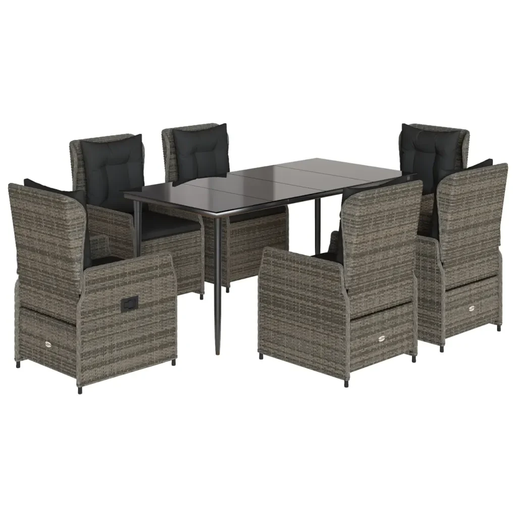 Set da Pranzo da Giardino 7 pz con Cuscini in Polyrattan Grigio 3262858 - Image 2