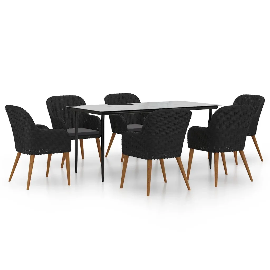 Set da Pranzo da Giardino 7 pz con Cuscini Nero 3156727 - Image 2