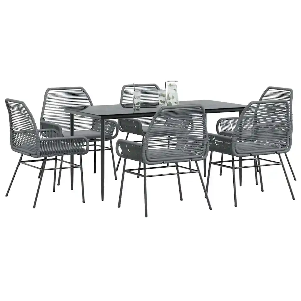 Set da Pranzo da Giardino 7 pz con Cuscini Polyrattan Vetro 3334482