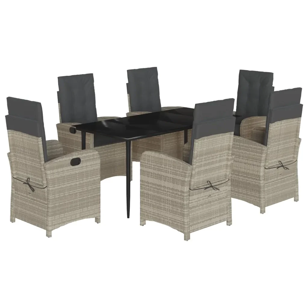 Set da Pranzo da Giardino 7 pz Cuscini Polyrattan Grigio Chiaro 3212415 - Image 2