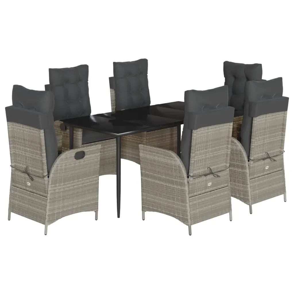 Set da Pranzo da Giardino 7 pz Cuscini Polyrattan Grigio Chiaro 3213279 - Image 2