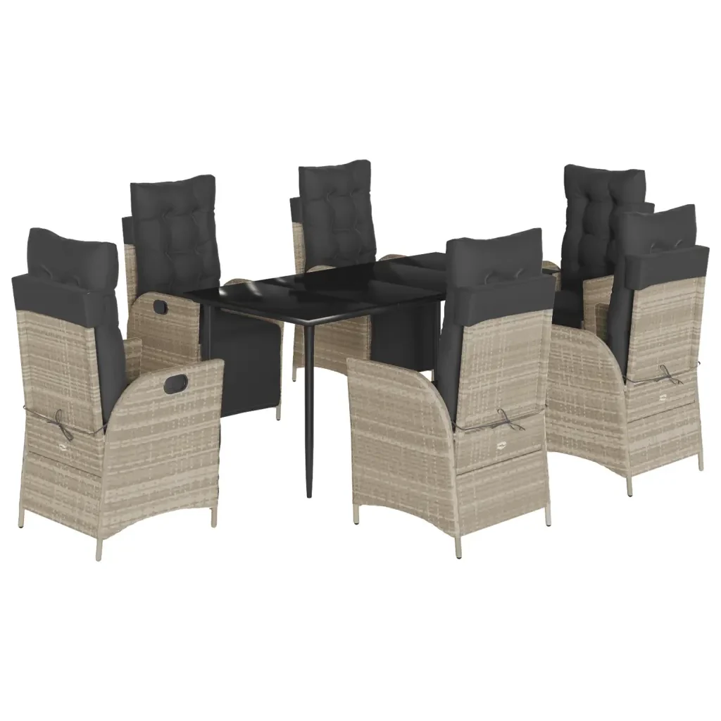 Set da Pranzo da Giardino 7 pz Cuscini Polyrattan Grigio Chiaro 3213466 - Image 2