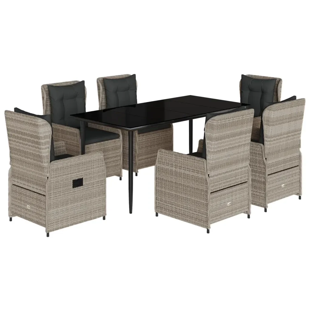 Set da Pranzo da Giardino 7 pz Cuscini Polyrattan Grigio Chiaro 3262900 - Image 2