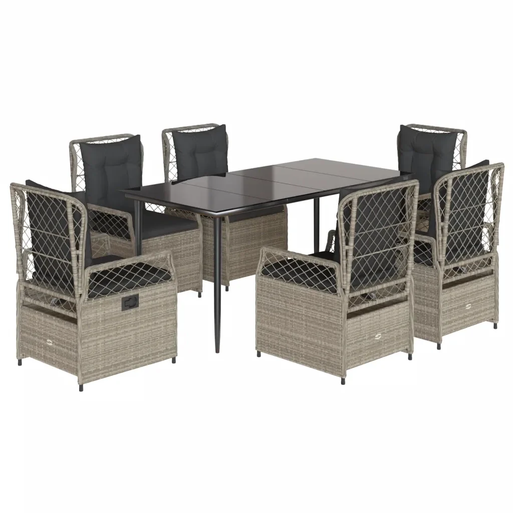 Set da Pranzo da Giardino 7 pz Cuscini Polyrattan Grigio Chiaro 3263031 - Image 2