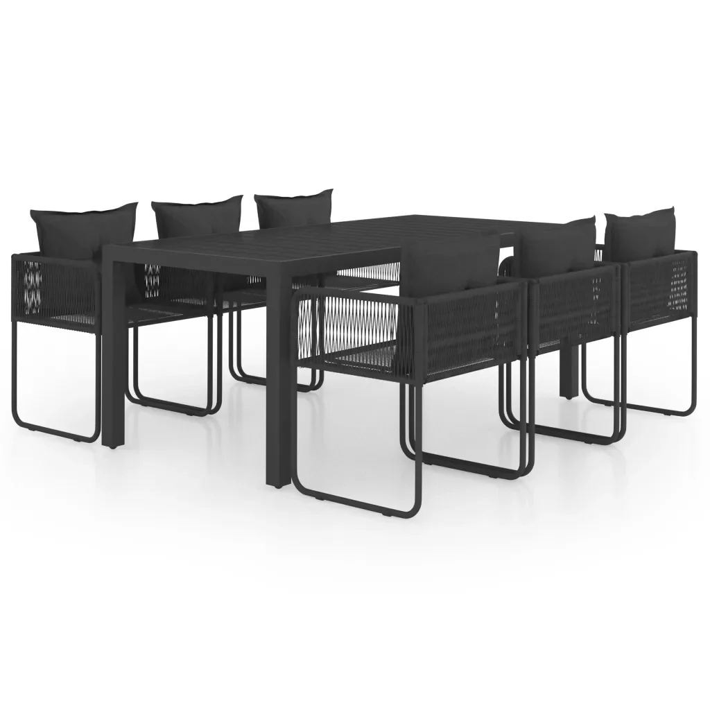 Set da Pranzo da Giardino 7 pz in Rattan PVC Nero - Image 2