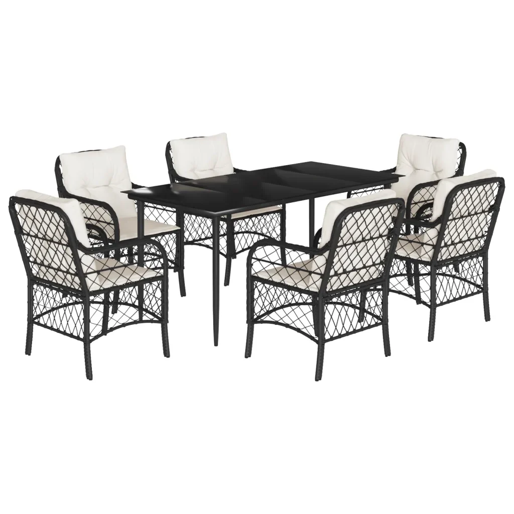 Set da Pranzo da Giardino 7 pz Nero con Cuscini in Polyrattan 3212086 - Image 2