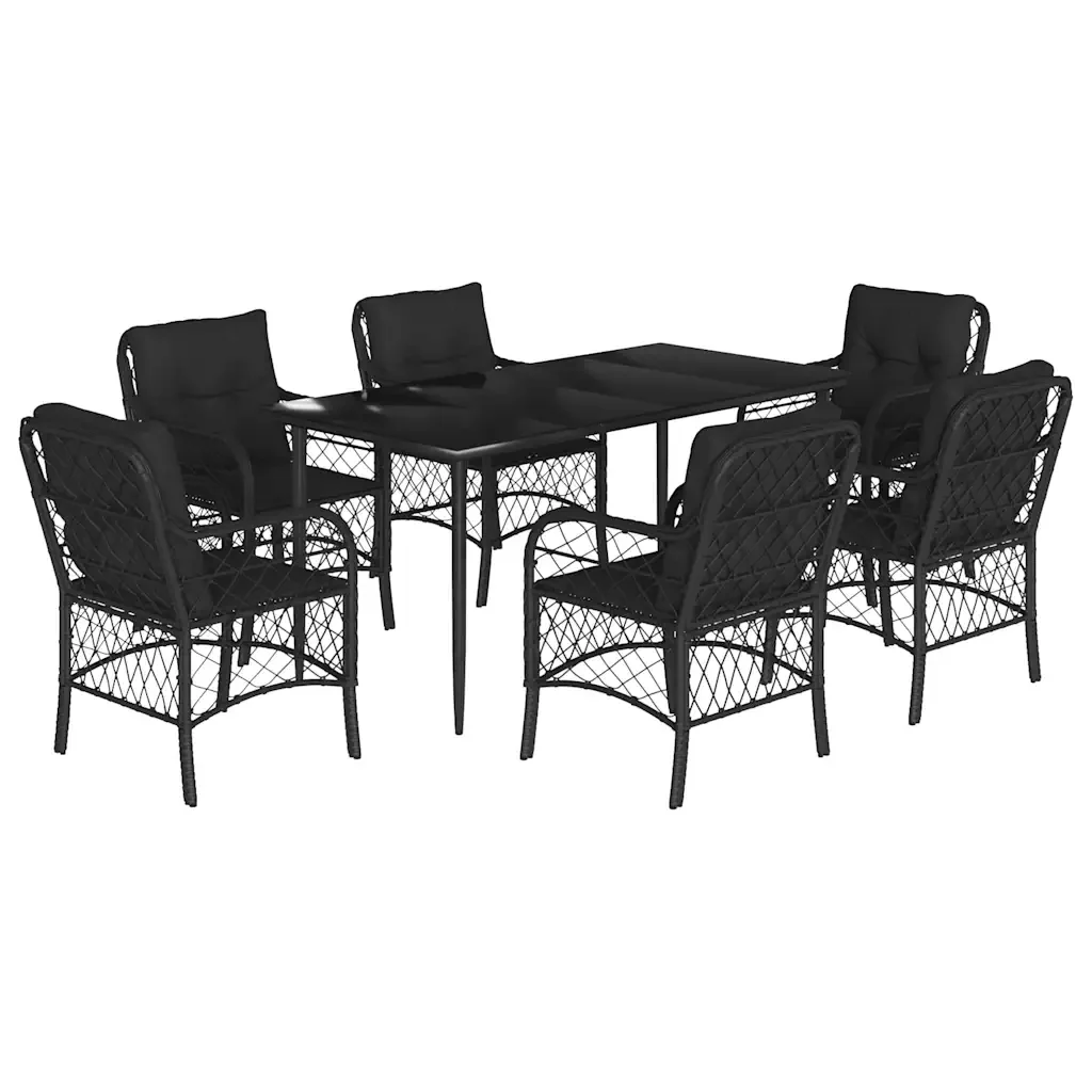 Set da Pranzo da Giardino 7 pz Nero con Cuscini in Polyrattan 3212100 - Image 2
