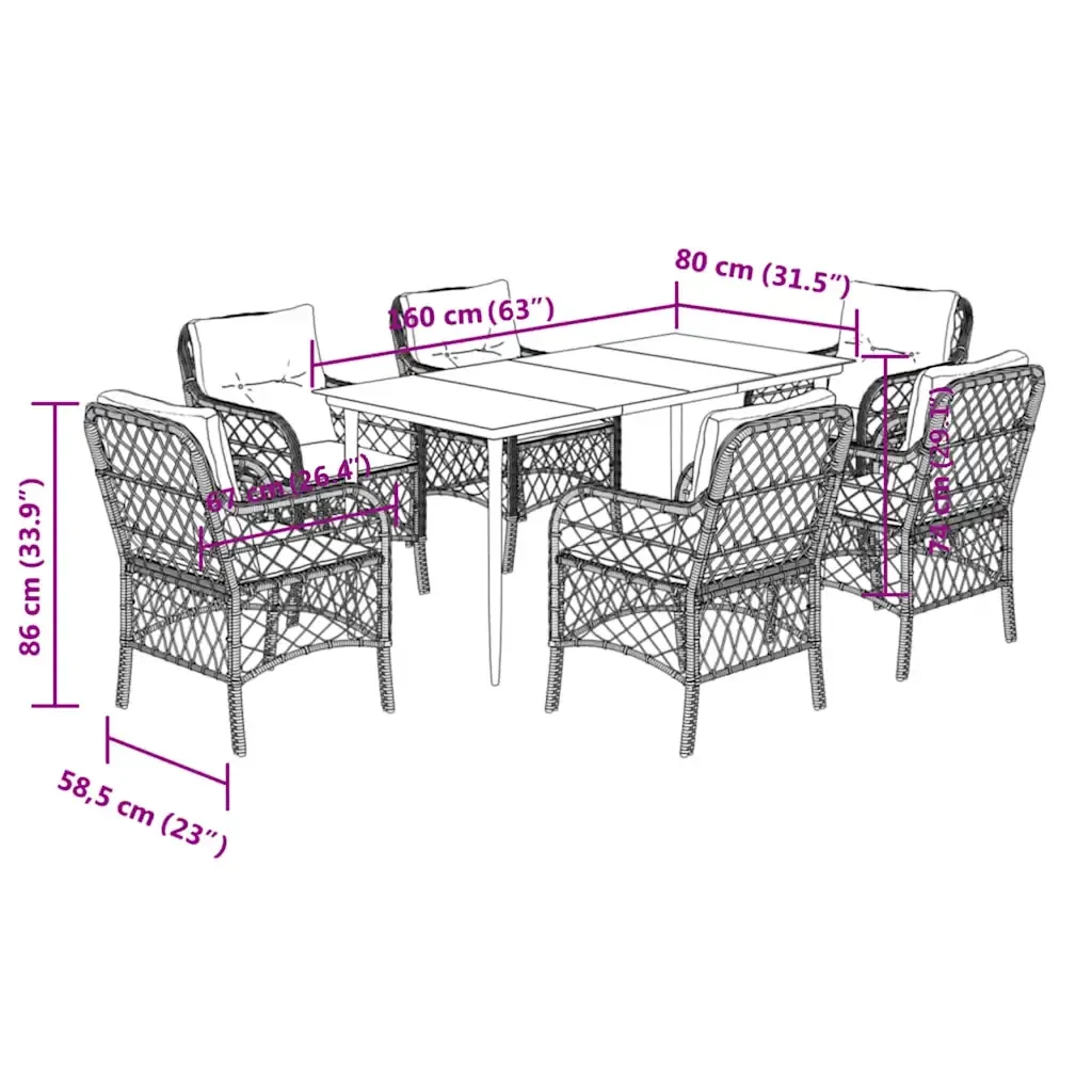 Set da Pranzo da Giardino 7 pz Nero con Cuscini in Polyrattan 3212100 - Image 7