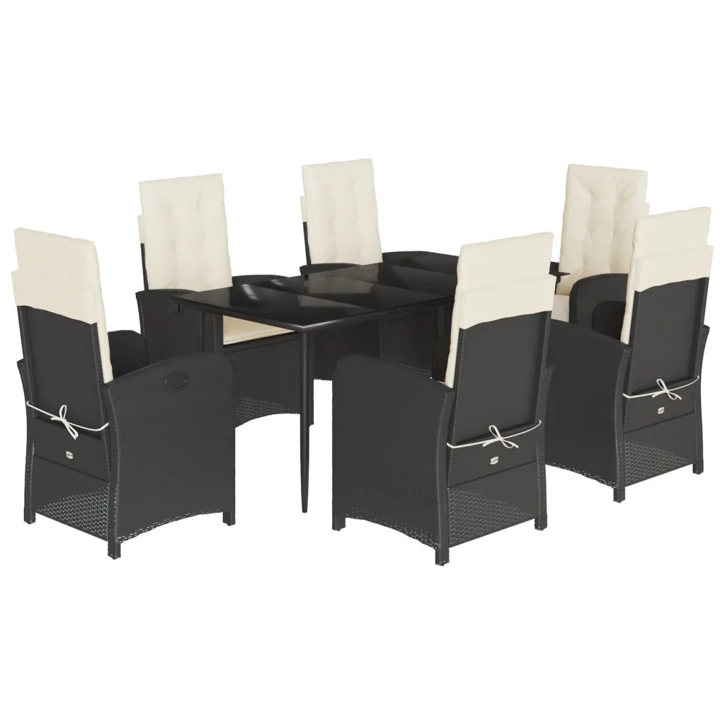 Set da Pranzo da Giardino 7 pz Nero con Cuscini in Polyrattan 3212295 - Image 2