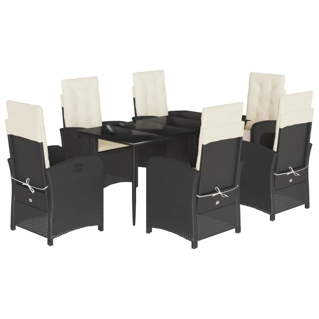 Set da Pranzo da Giardino 7 pz Nero con Cuscini in Polyrattan 3212296 - Image 2