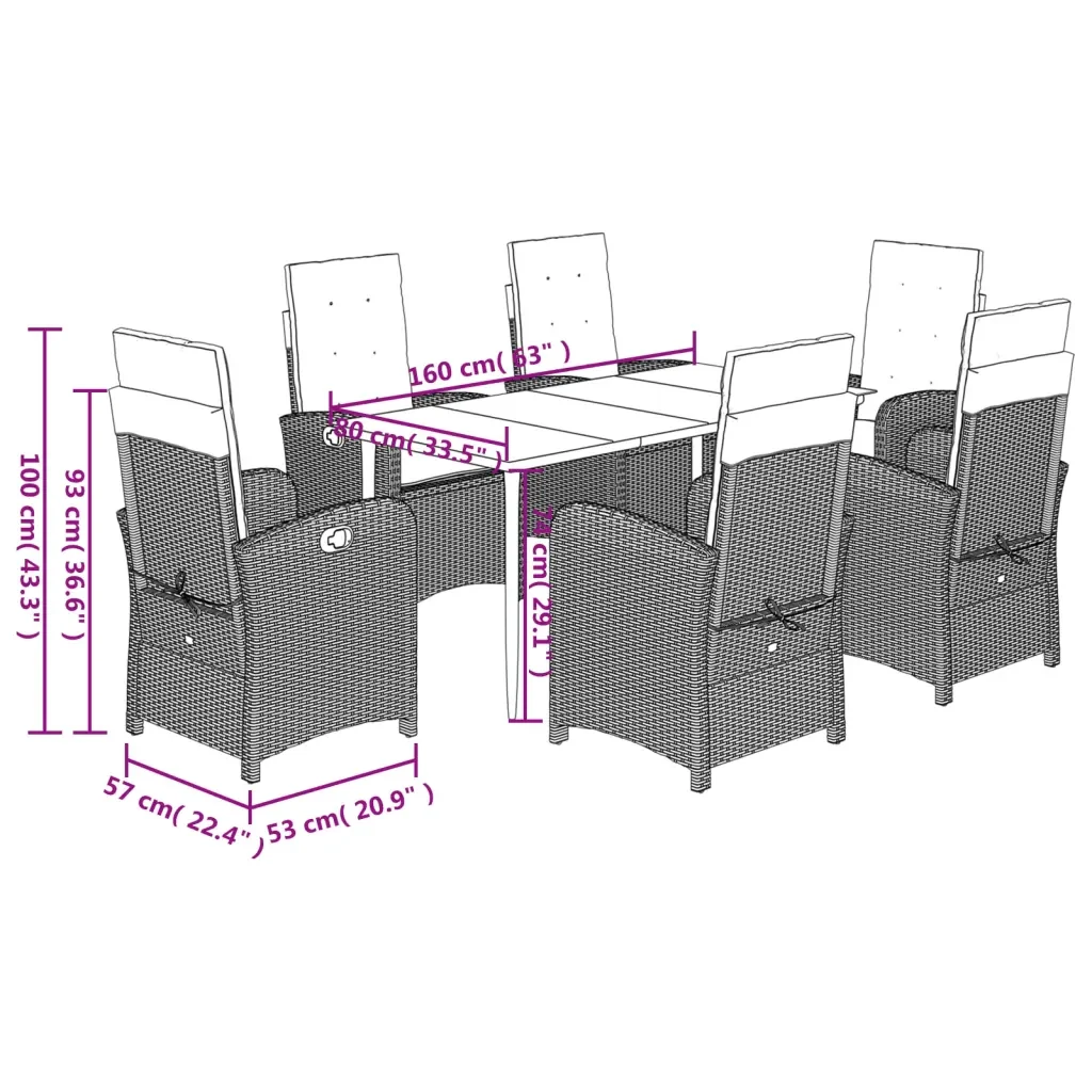Set da Pranzo da Giardino 7 pz Nero con Cuscini in Polyrattan 3212315 - Image 9