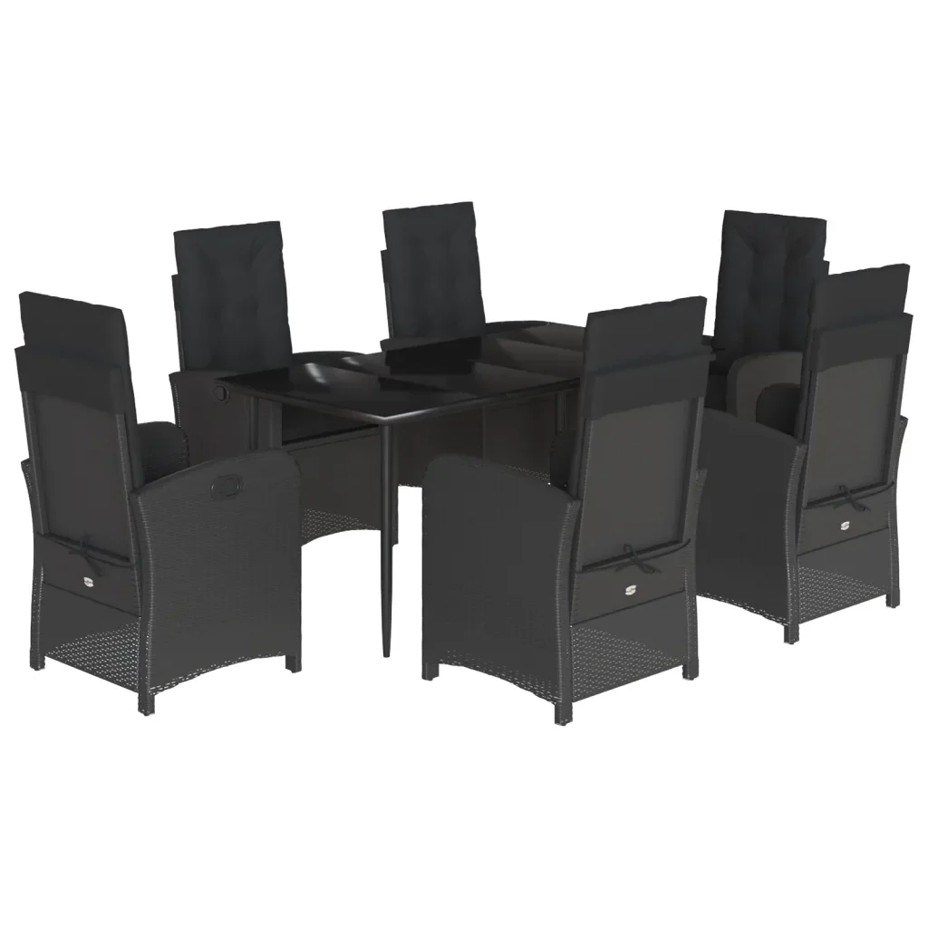 Set da Pranzo da Giardino 7 pz Nero con Cuscini in Polyrattan 3212316 - Image 2