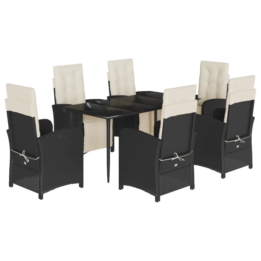 Set da Pranzo da Giardino 7 pz Nero con Cuscini in Polyrattan 3212518 - Image 2