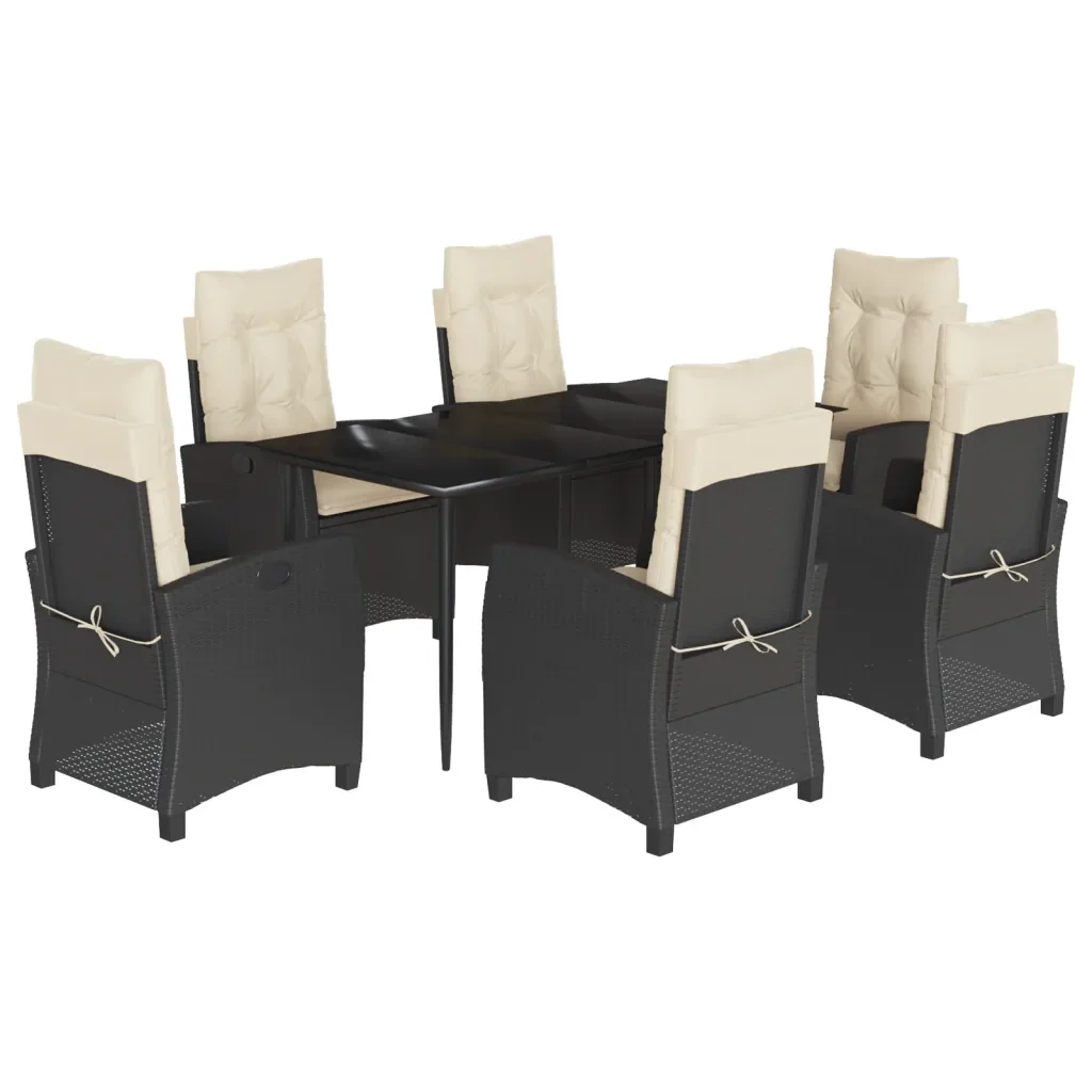 Set da Pranzo da Giardino 7 pz Nero con Cuscini in Polyrattan 3212728 - Image 2