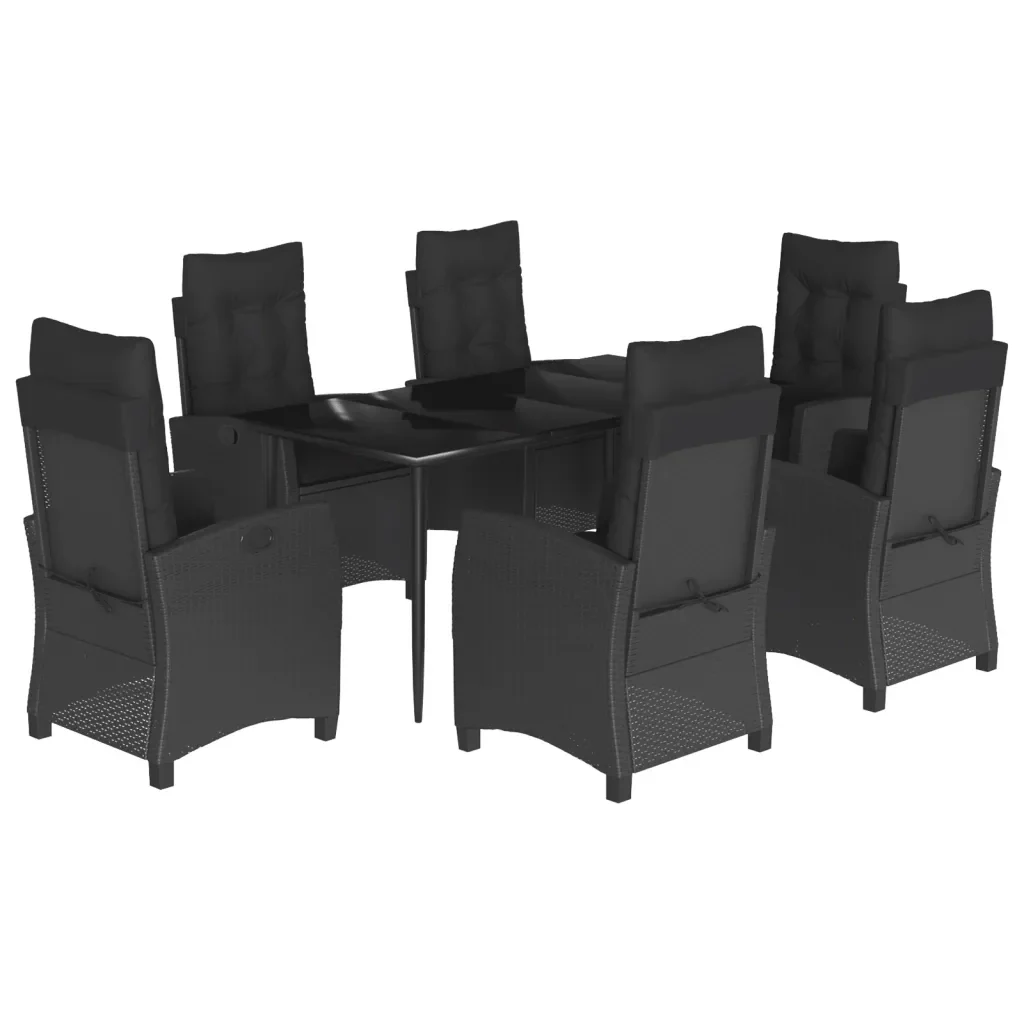 Set da Pranzo da Giardino 7 pz Nero con Cuscini in Polyrattan 3212747 - Image 2