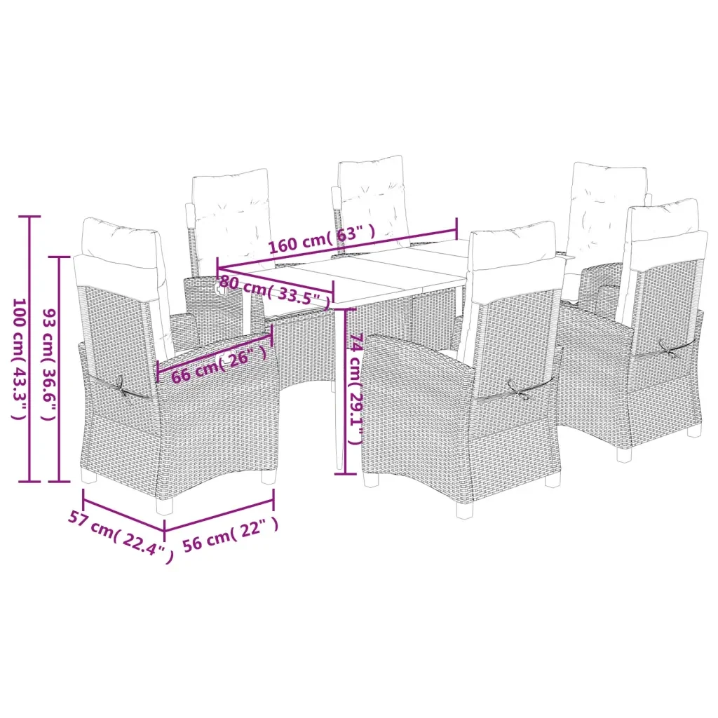 Set da Pranzo da Giardino 7 pz Nero con Cuscini in Polyrattan 3212747 - Image 9