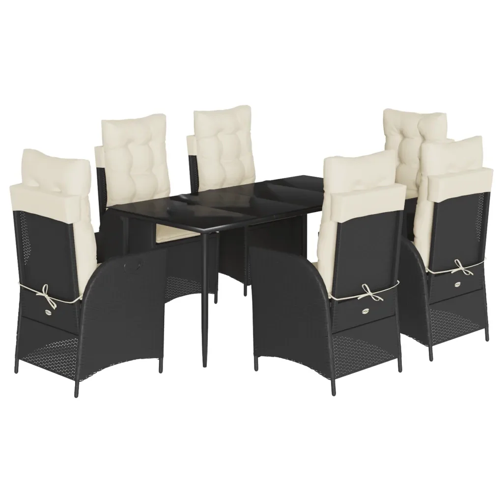 Set da Pranzo da Giardino 7 pz Nero con Cuscini in Polyrattan 3213160 - Image 2