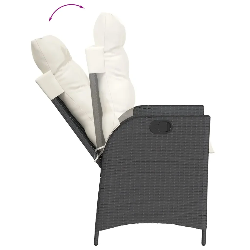 Set da Pranzo da Giardino 7 pz Nero con Cuscini in Polyrattan 3213160 - Image 4