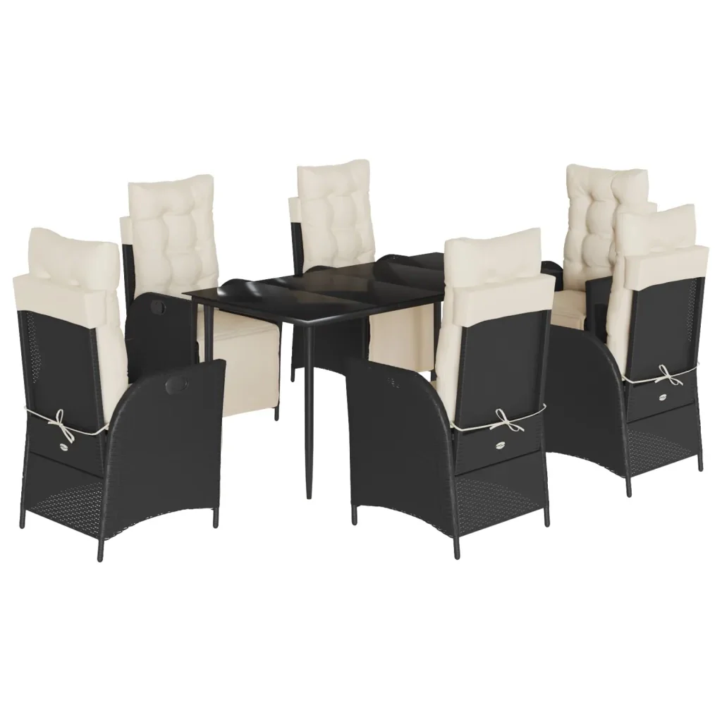 Set da Pranzo da Giardino 7 pz Nero con Cuscini in Polyrattan 3213382 - Image 2