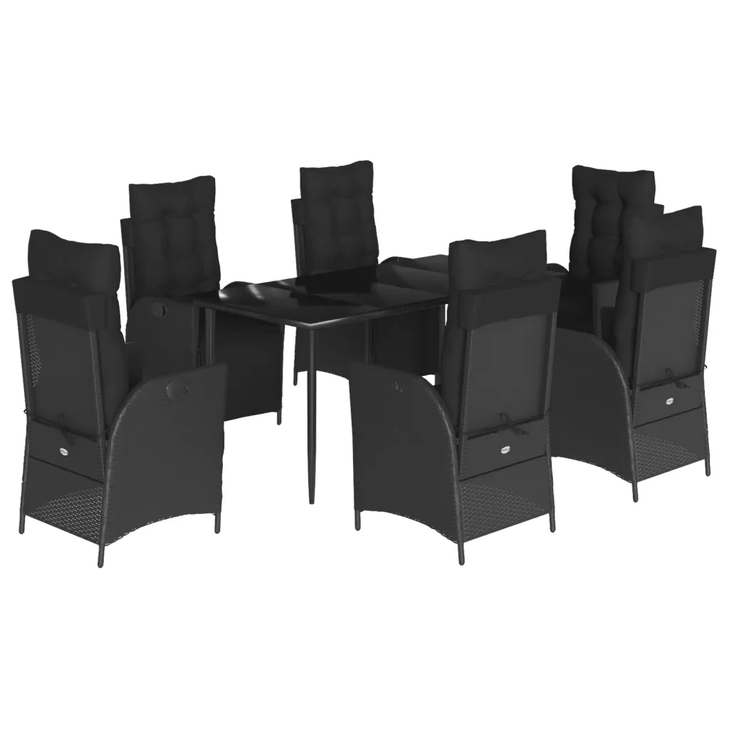 Set da Pranzo da Giardino 7 pz Nero con Cuscini in Polyrattan 3213396 - Image 2