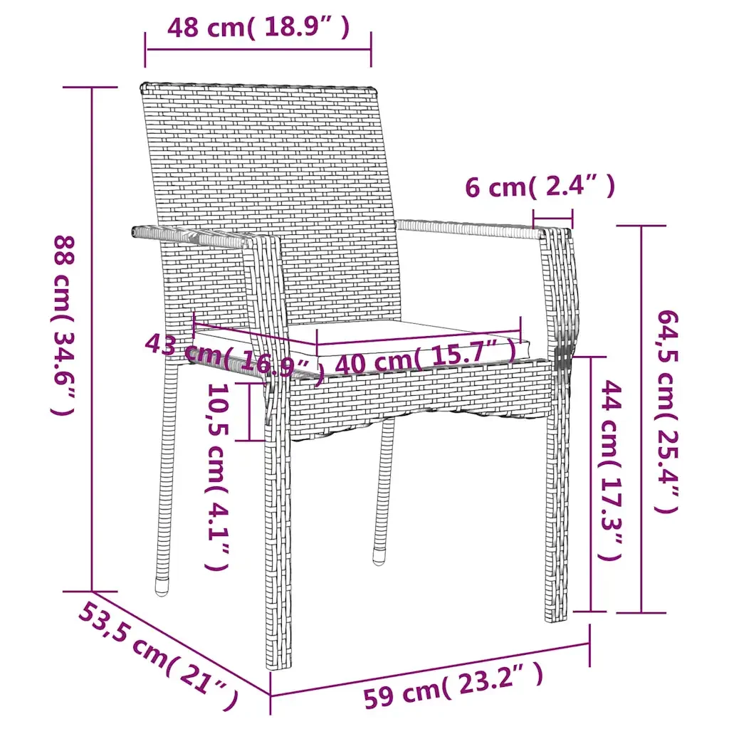 Set da Pranzo da Giardino 7 pz Nero con Cuscini in Polyrattan 3213502 - Image 8