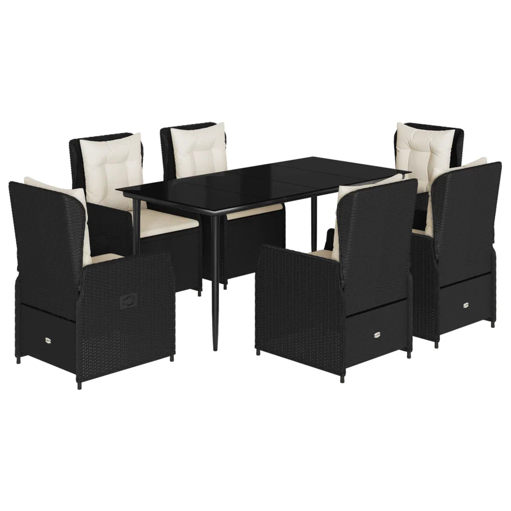 Set da Pranzo da Giardino 7 pz Nero con Cuscini in Polyrattan 3262830 - Image 2