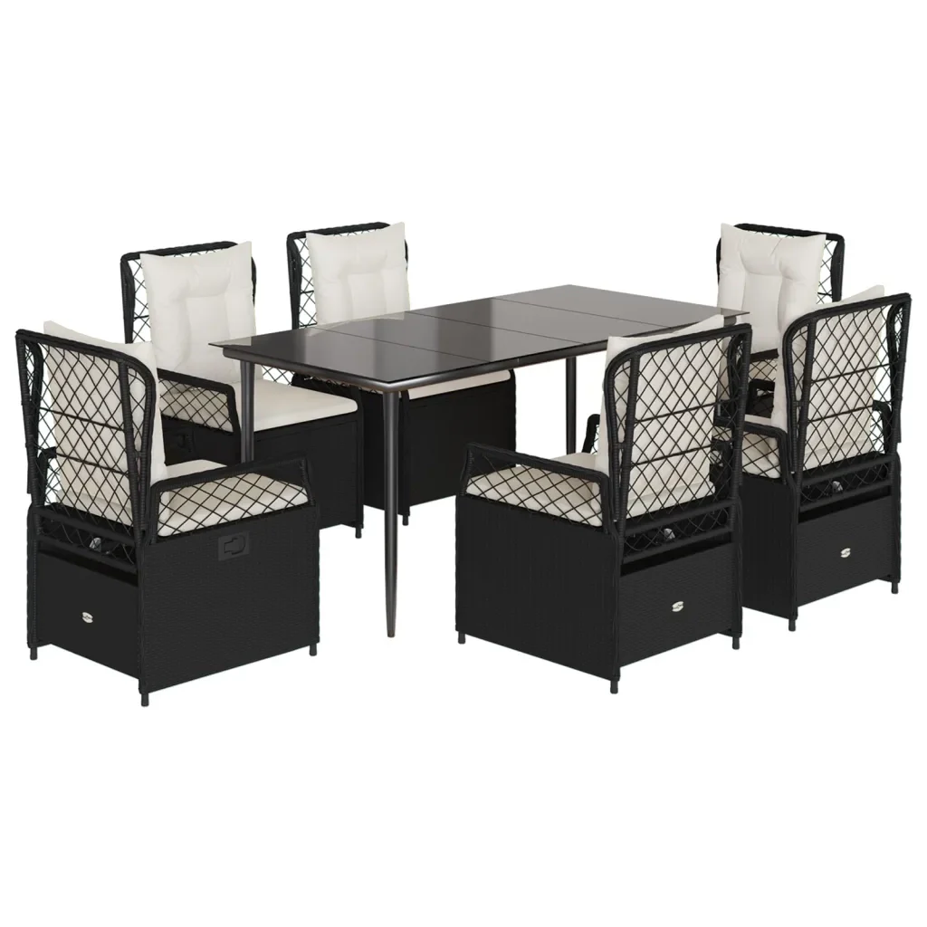 Set da Pranzo da Giardino 7 pz Nero con Cuscini in Polyrattan 3262961 - Image 2