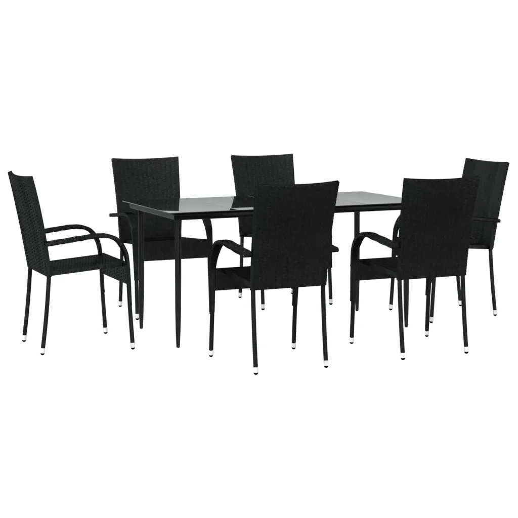 Set da Pranzo da Giardino 7 pz Nero in Polyrattan 3156669 - Image 3