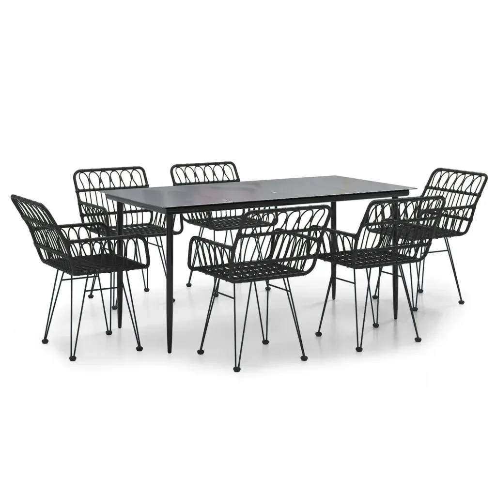 Set da Pranzo da Giardino 7 pz Nero in Polyrattan 3157856 - Image 2