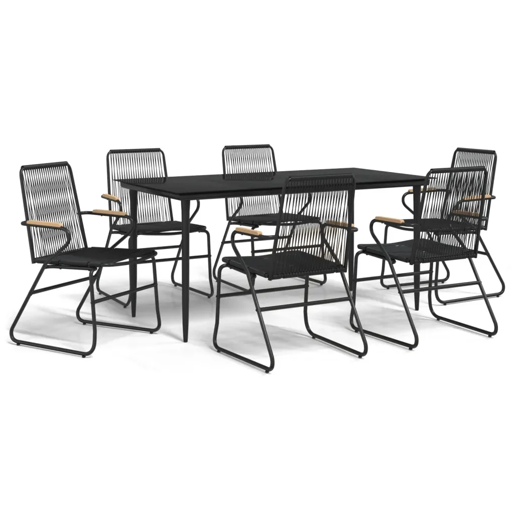 Set da Pranzo da Giardino 7 pz Nero in Rattan PVC 3156577 - Image 2