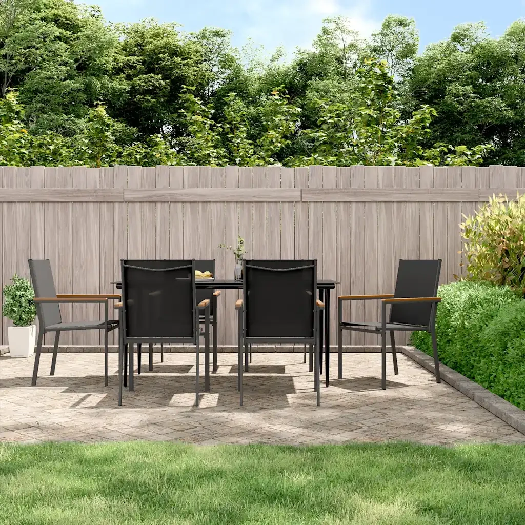Set da Pranzo da Giardino 7 pz Nero in Textilene e Acciaio 3187038