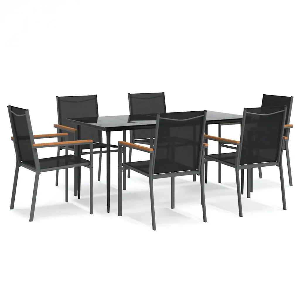 Set da Pranzo da Giardino 7 pz Nero in Textilene e Acciaio 3187038 - Image 2