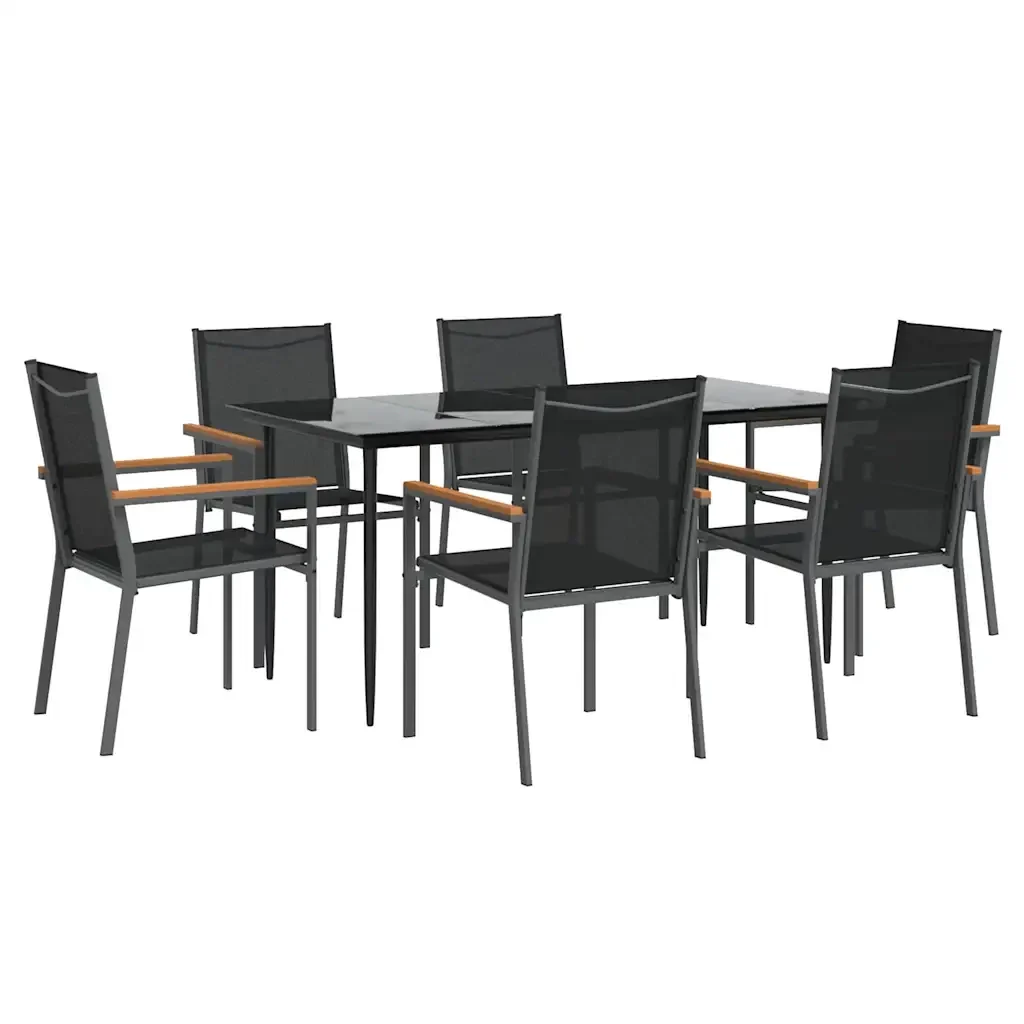 Set da Pranzo da Giardino 7 pz Nero in Textilene e Acciaio 3187038 - Image 3