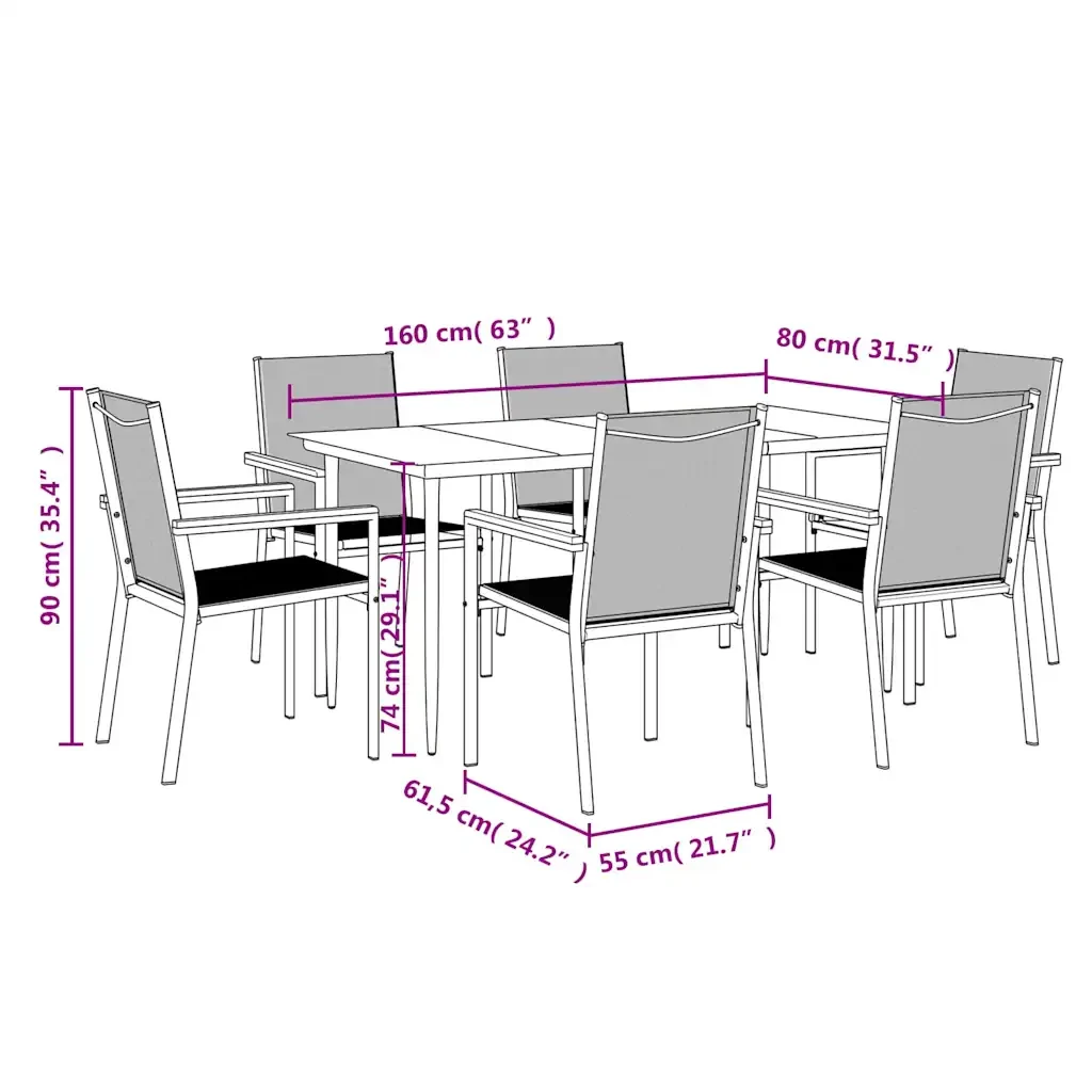 Set da Pranzo da Giardino 7 pz Nero in Textilene e Acciaio 3187038 - Image 9