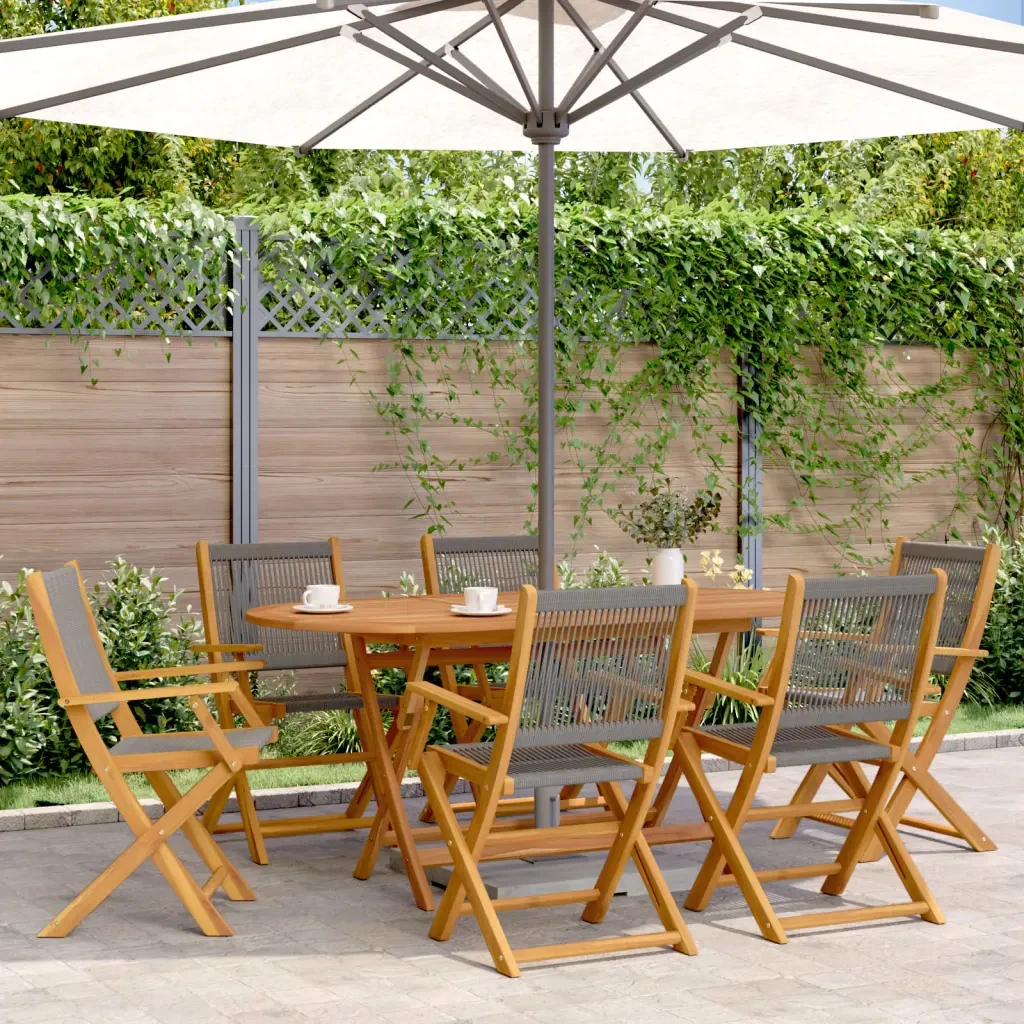 Set da Pranzo da Giardino 7 pz Polipropilene e Legno Massello 3281710