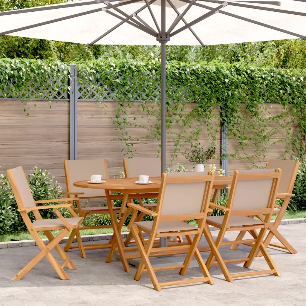 Set da Pranzo da Giardino 7 pz Tortora Tessuto e Legno Massello 3281714
