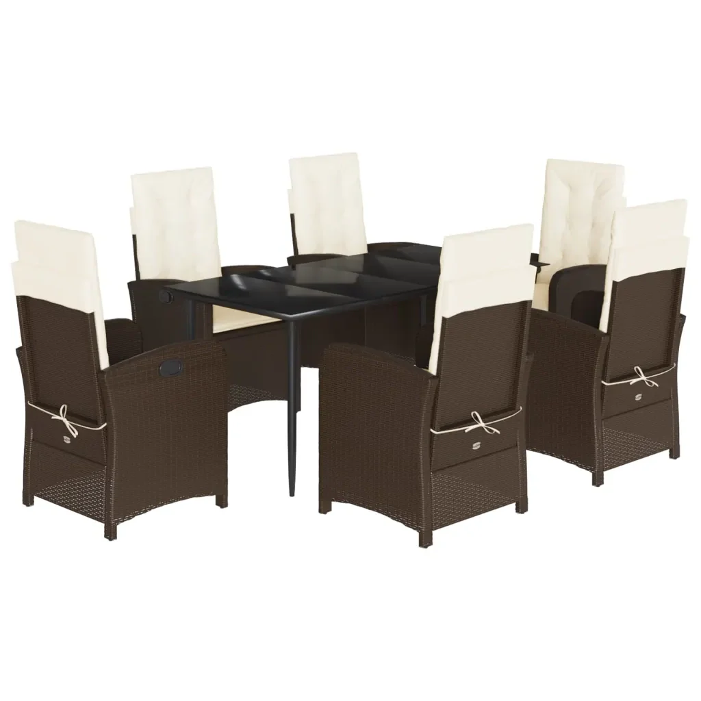 Set da Pranzo da Giardino 7pz con Cuscini in Polyrattan Marrone 3212335 - Image 2