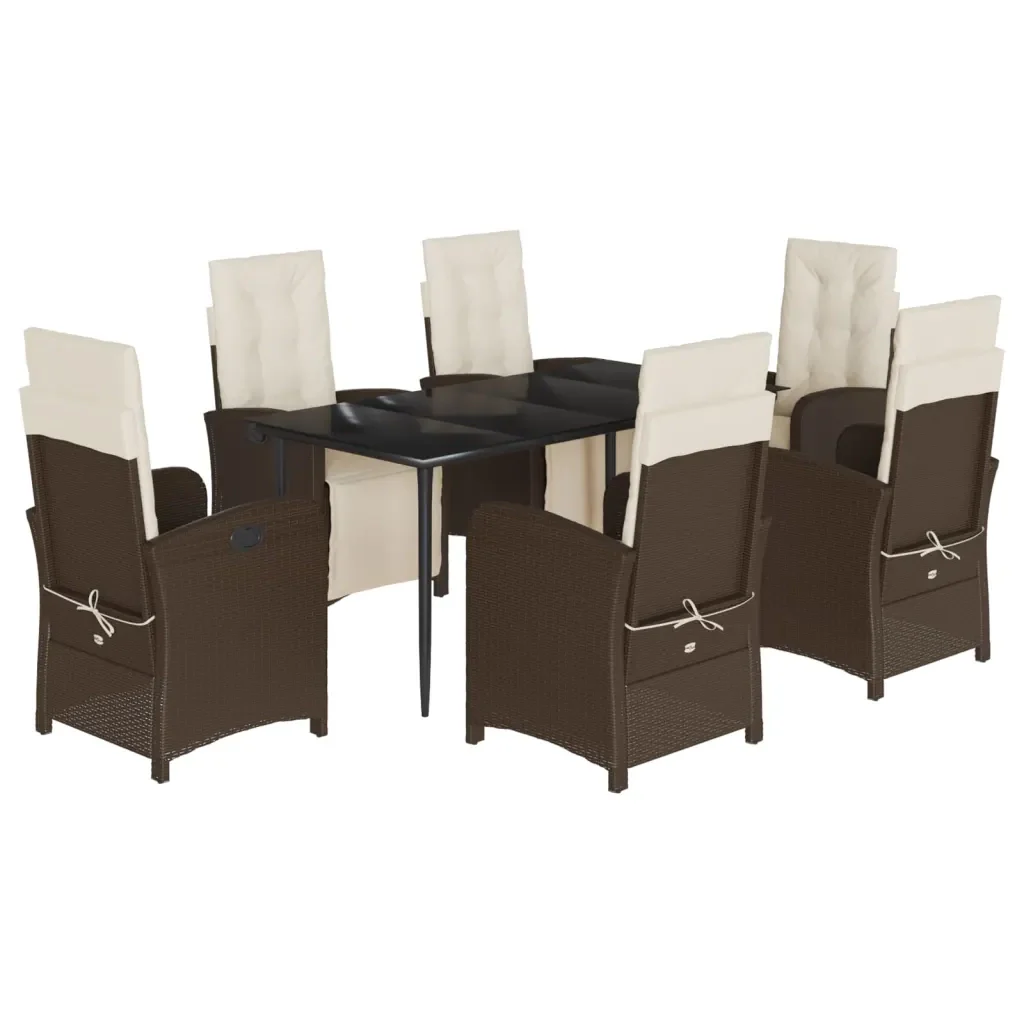 Set da Pranzo da Giardino 7pz con Cuscini in Polyrattan Marrone 3212546 - Image 2
