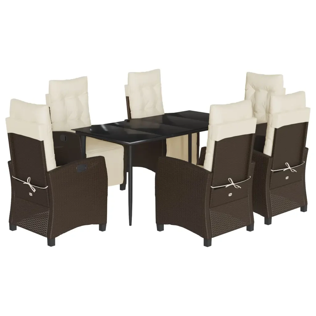 Set da Pranzo da Giardino 7pz con Cuscini in Polyrattan Marrone 3212978 - Image 2